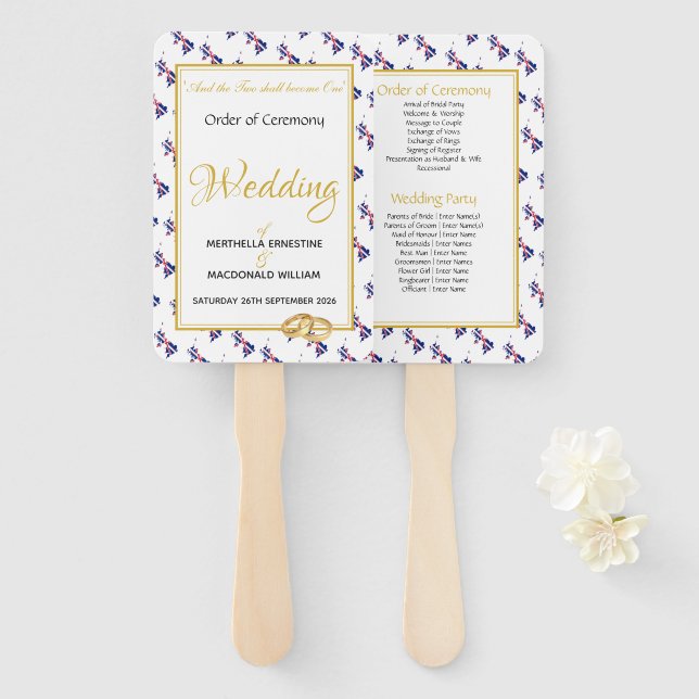 UK BRITAIN Christian Custom Wedding Programme Hand Fan (Front and Back)
