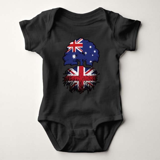 UK British Australian Australia Tree Roots Flag Baby Bodysuit (Front)