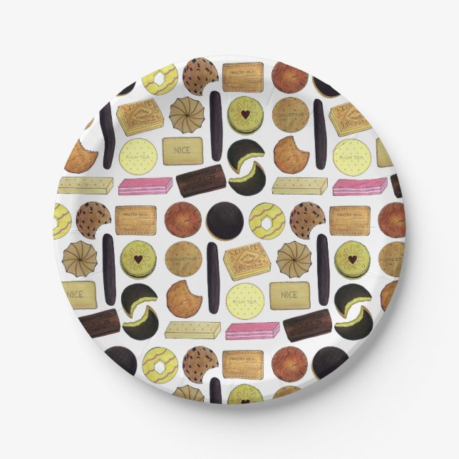 UK British Biscuits Shortbread Rich Tea Digestives Paper Plates (Front)