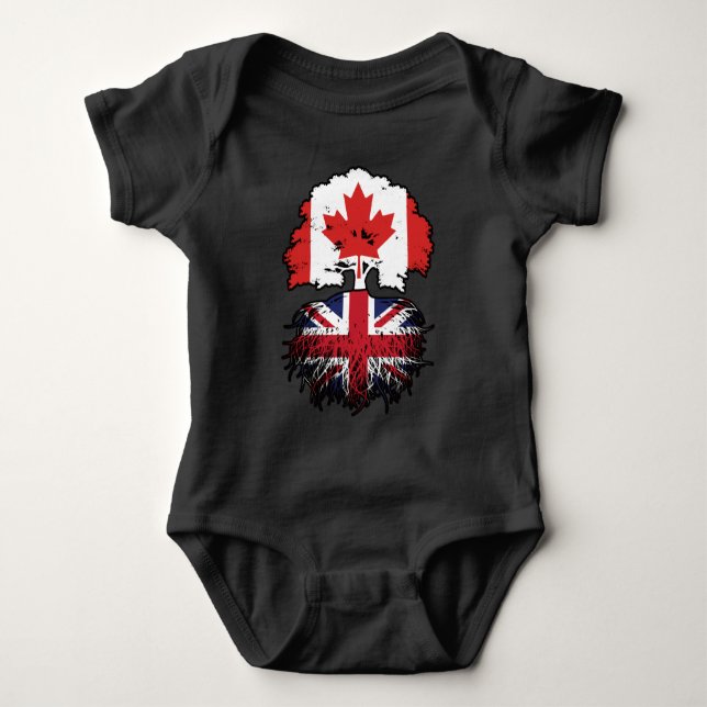 UK British Canadian Canada Tree Roots Flag Baby Bodysuit (Front)