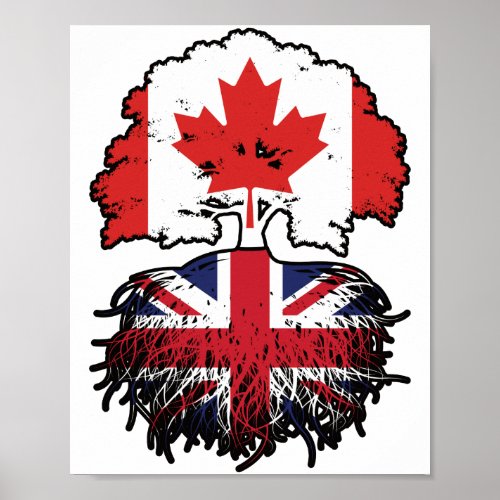 UK British Canadian Canada Tree Roots Flag Poster