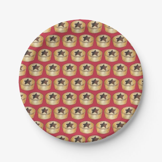 UK British Christmas Fruit Mince Pie Festive Food Paper Plates (Front)
