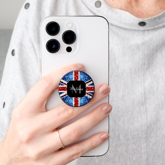 UK British flag sparkles glitters bling Monogram PopSocket (Hand)