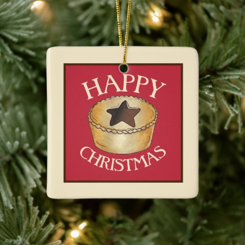 UK British Food Fruit Mince Pie Happy Christmas Ceramic Ornament