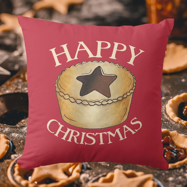 UK British Food Fruit Mince Pie Happy Christmas Throw Pillow (Mince Pie Pillow)