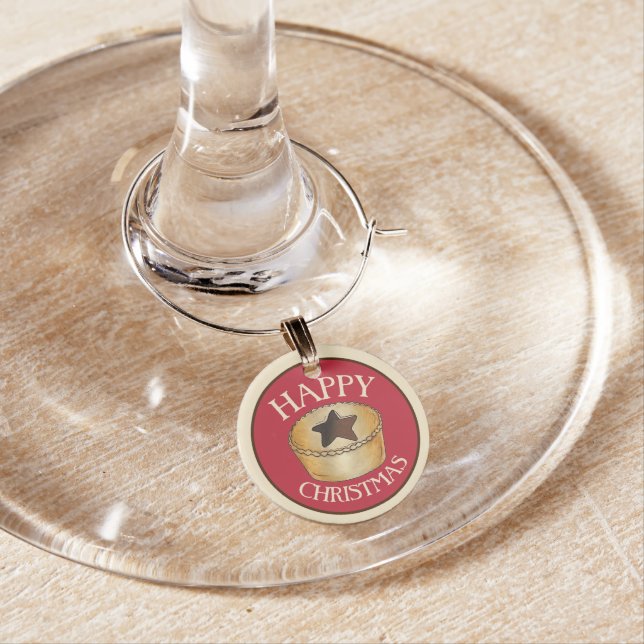 UK British Food Fruit Mince Pie Happy Christmas Wine Charm (In Situ)