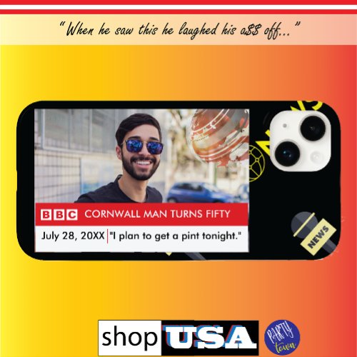 UK British Funny 50th Birthday Fake News Case_Mate iPhone 14 Plus Case