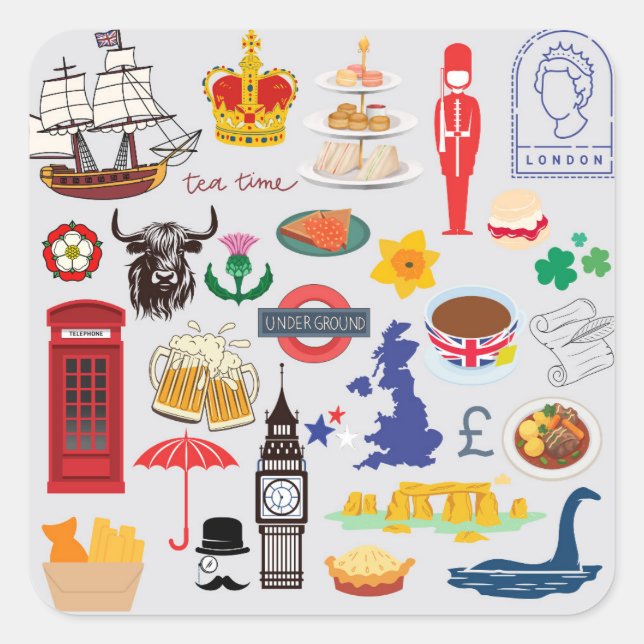  UK British Symbols Square Sticker (Front)