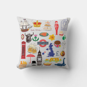 UK British Symbols Throw Pillow