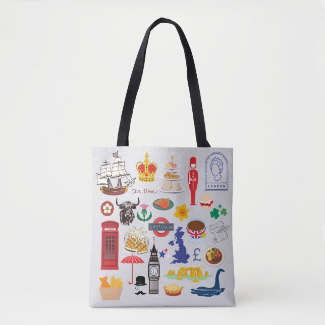 UK British Symbols Tote Bag (Front)
