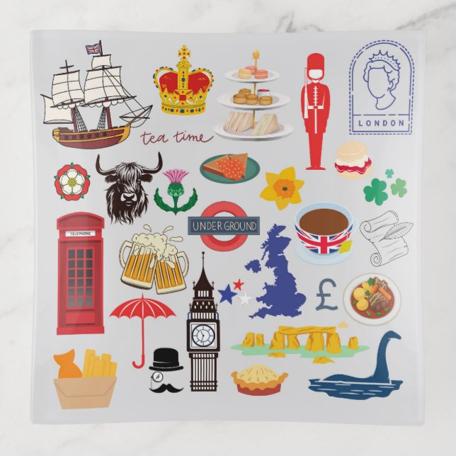 UK British Symbols Trinket Tray (Front)