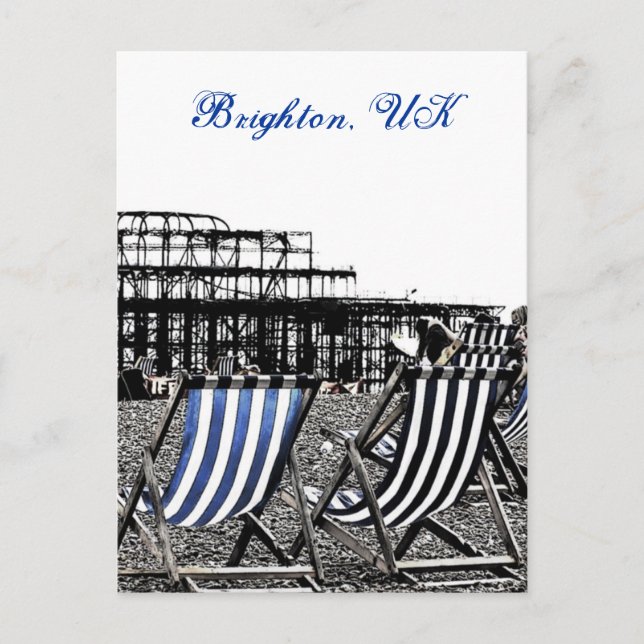 (UK) Empty Deckchairs, burnt Pier Postcard (Front)