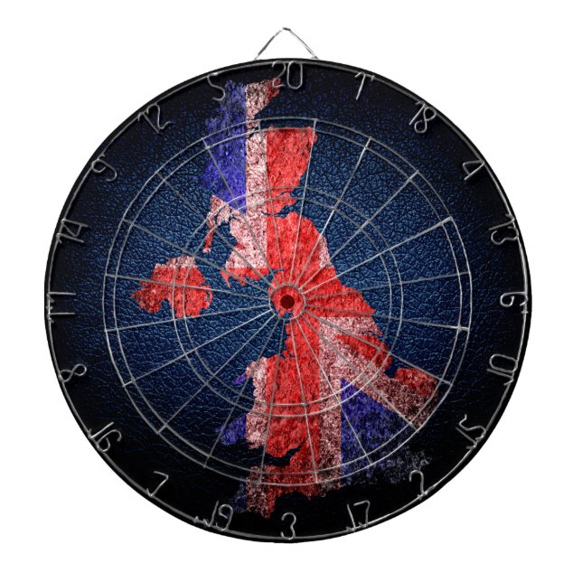 UK Flag and Map Dartboard With Darts (Front)