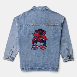 UK flag and messy bun girl design Denim Jacket
