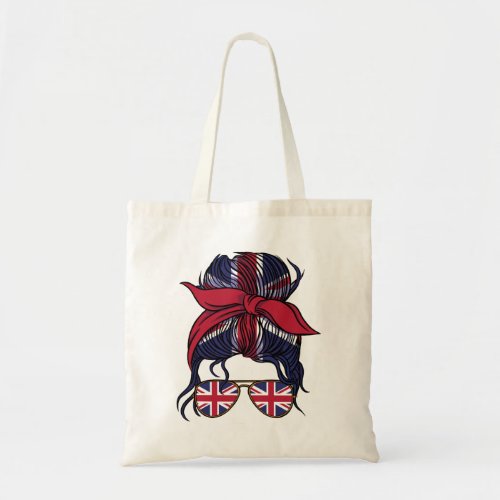 UK flag and messy bun girl design Tote Bag