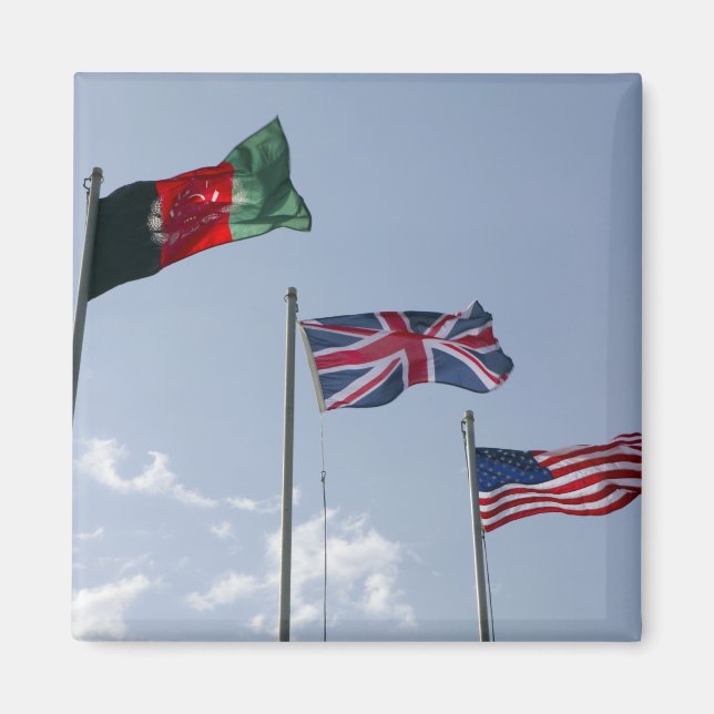 UK Flag between the Afghan and US flags Magnet (Front)