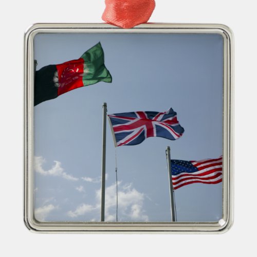 UK Flag between the Afghan and US flags Metal Ornament