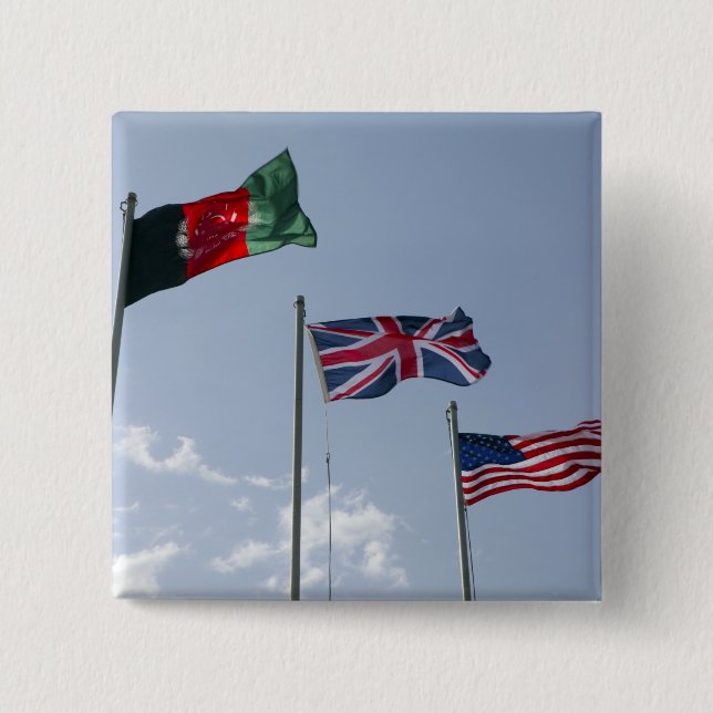 UK Flag between the Afghan and US flags Pinback Button (Front)