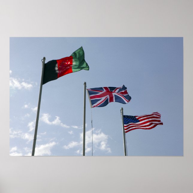 UK Flag between the Afghan and US flags Poster (Front)