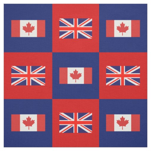 UK Flag, Canada Flag on Red & Navy Blue Fabric
