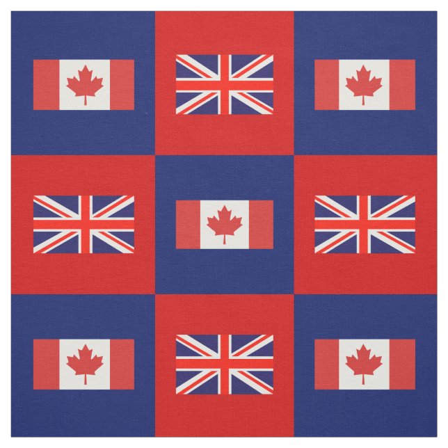 UK Flag, Canada Flag on Red & Navy Blue Fabric (Swatch)