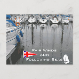 UK Flag Fair Winds Following Seas Nautical Phrase Postcard