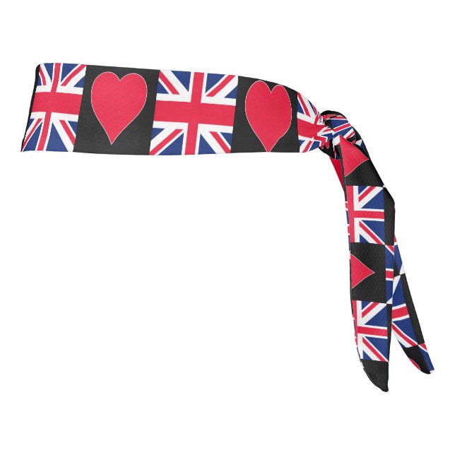 UK Flag Heart Love United Kingdom British Pride Tie Headband (Rotate 90)