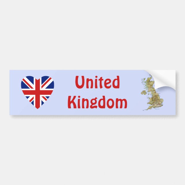UK Flag Heart + Map Bumper Sticker (Front)
