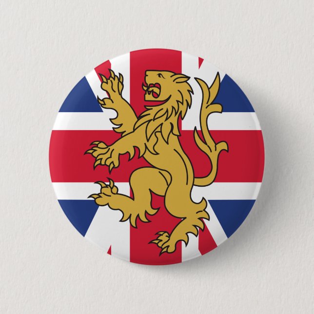UK Flag Lion Pinback Button (Front)