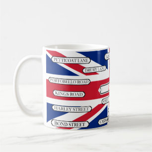 UK Flag & London Famous Street Names Coffee Mug