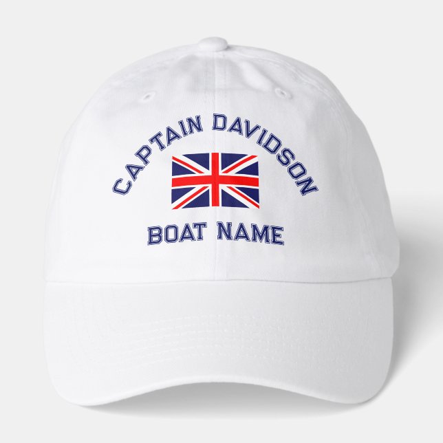 UK Flag Nautical Boat Name Captain Hat (Front)