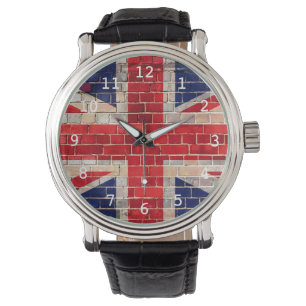 UK flag on a brick wall watch