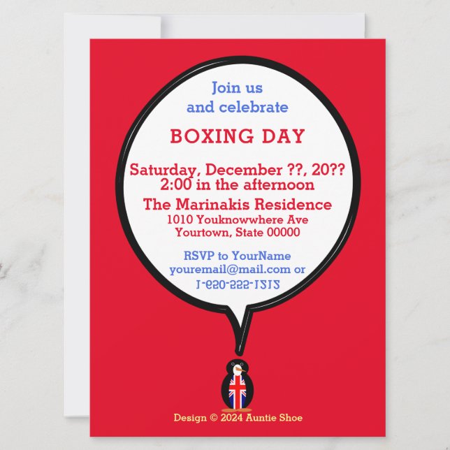 UK Flag Penguin Boxing Day Personalized Gift  Invitation (Front)