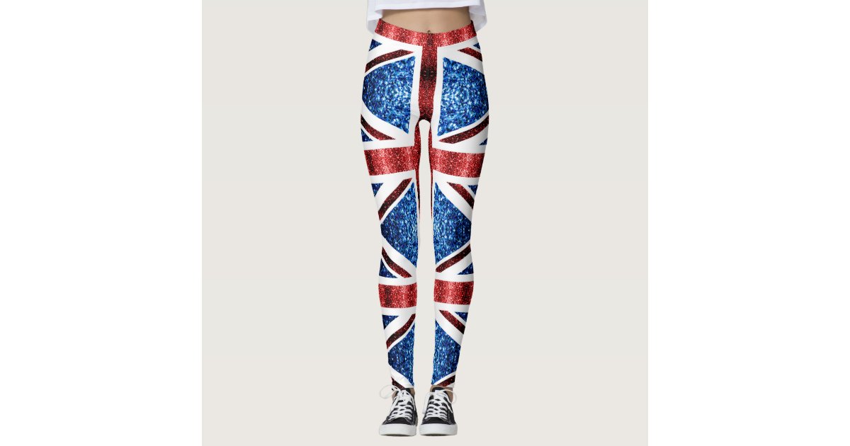 UK flag red and blue sparkles glitters Leggings | Zazzle