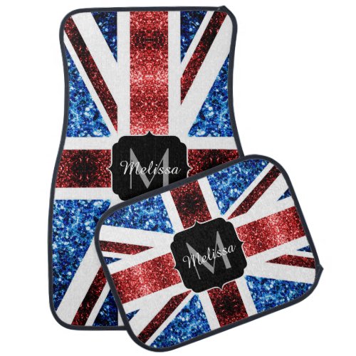 UK flag red and blue sparkles glitters Monogram Car Mat