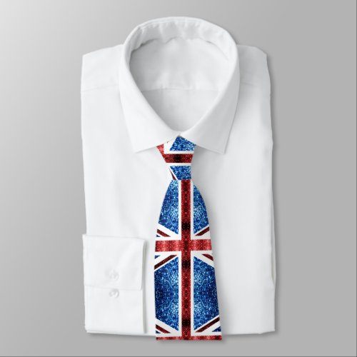 UK flag red and blue sparkles glitters Neck Tie