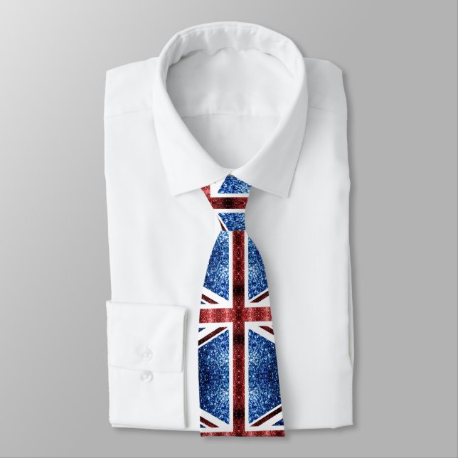 UK flag red and blue sparkles glitters Neck Tie (Tied)