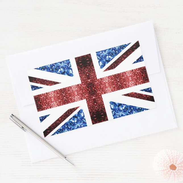 UK flag red and blue sparkles glitters Rectangular Sticker (Envelope)