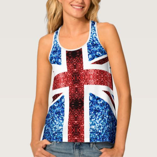 UK flag red and blue sparkles glitters Tank Top