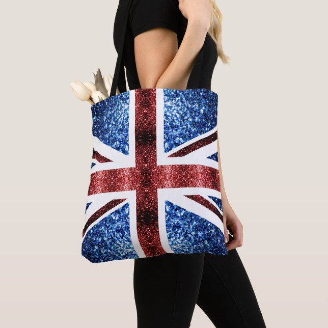 UK flag red and blue sparkles glitters Tote Bag (Close Up)