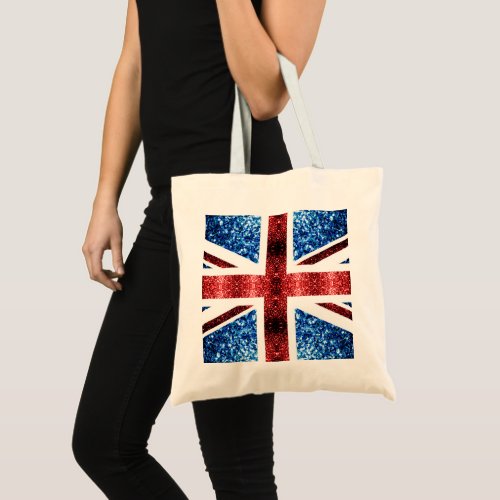 UK flag red and blue sparkles glitters Tote Bag