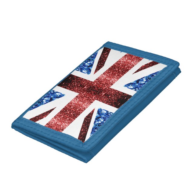 UK flag red and blue sparkles glitters Tri-fold Wallet (Bottom)
