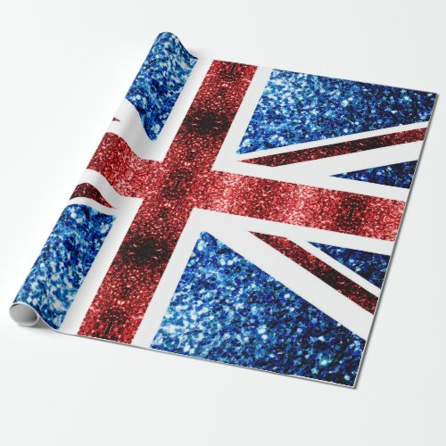 UK flag red and blue sparkles glitters Wrapping Paper