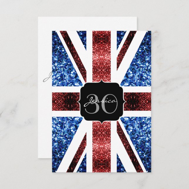 UK flag red blue sparkles glitters Monogram Invite (Front/Back)