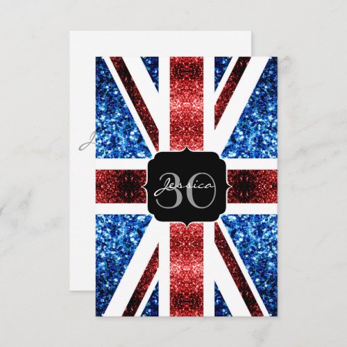 UK flag red blue sparkles glitters Monogram Invite