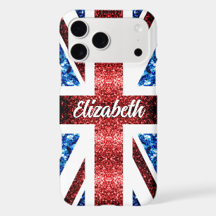 UK flag red blue sparkles glitters Monogram name iPhone 17 Pro Max Case