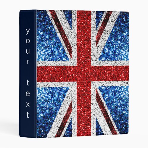 UK flag red blue white sparkles custom text  Mini Binder