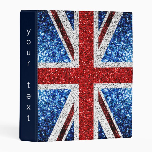 UK flag red blue white sparkles custom text  Mini Binder (Front/Spine)