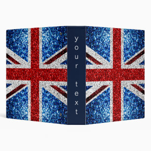 UK flag red blue white sparkles glitters 3 Ring Binder