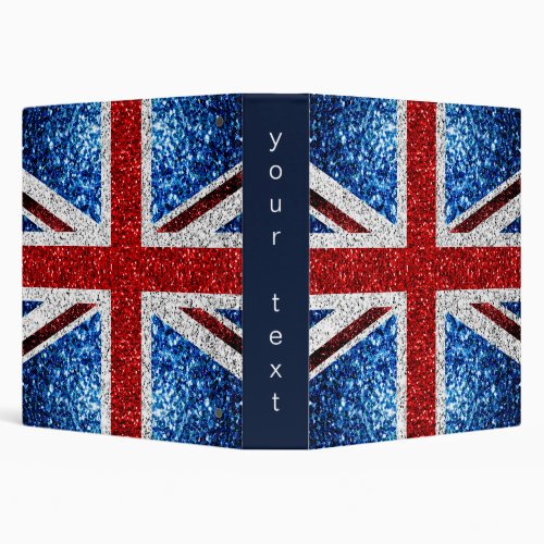 UK flag red blue white sparkles glitters 3 Ring Binder